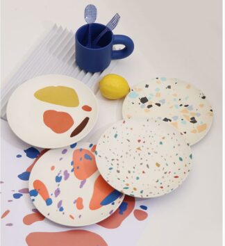 4PCS/Set Nordic Style Hand-Painted Bamboo Fiber Plate Kitchen Supplies