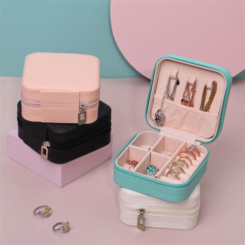 Portable Storage Organizer Blue Leather Jewelry Case Box - Image 6