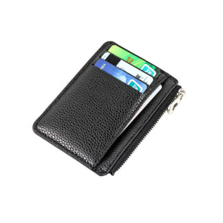 Ultra-thin PU Leather ID Card Holder Wallet Purse with Zipper