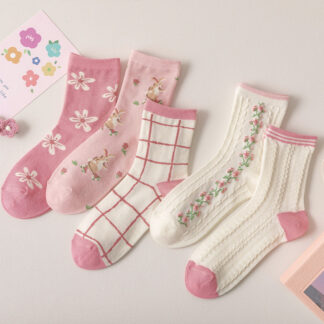 Pink Twisted Tube Socks Sweet And Small Floral