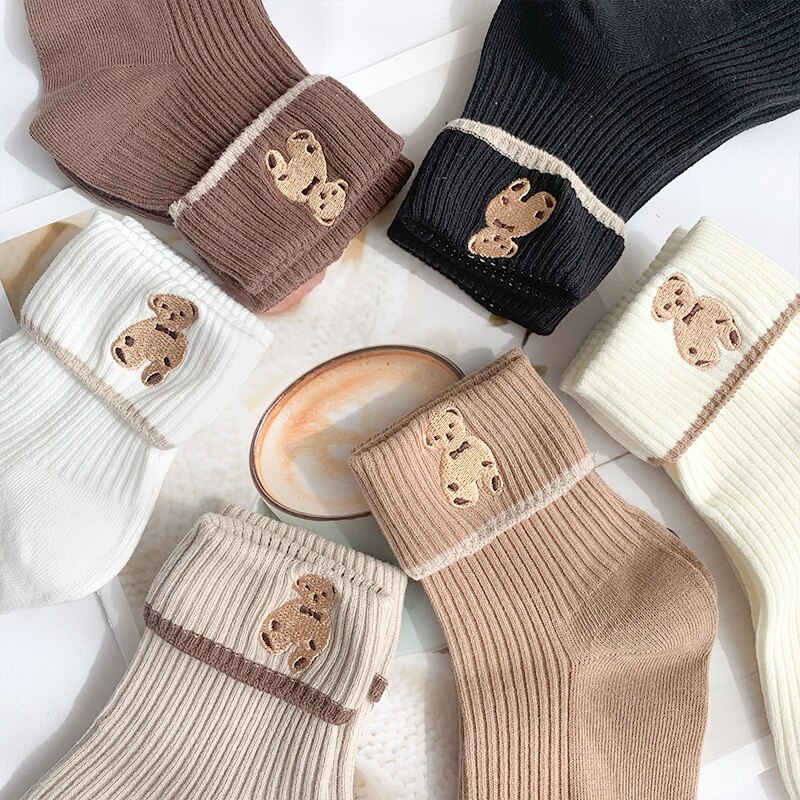 3 Pairs Lot Cartoon Cute Bear Women Cotton Socks - Image 2