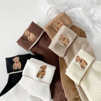 3 Pairs Lot Cartoon Cute Bear Women Cotton Socks