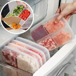 4 Grids Food Storage Box Portable Compartment Refrigerator Freezer Organizers