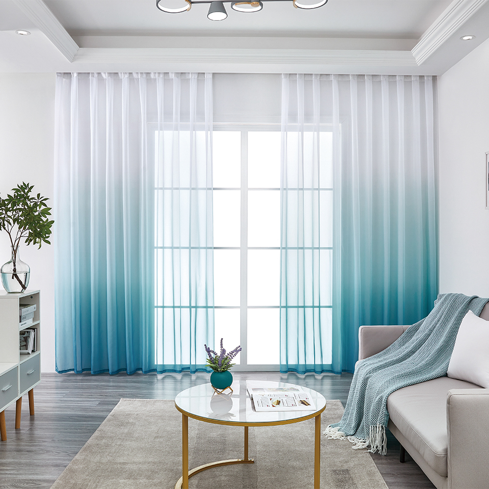 Blue Gradient Color Kitchen Tulle Curtain - Image 2