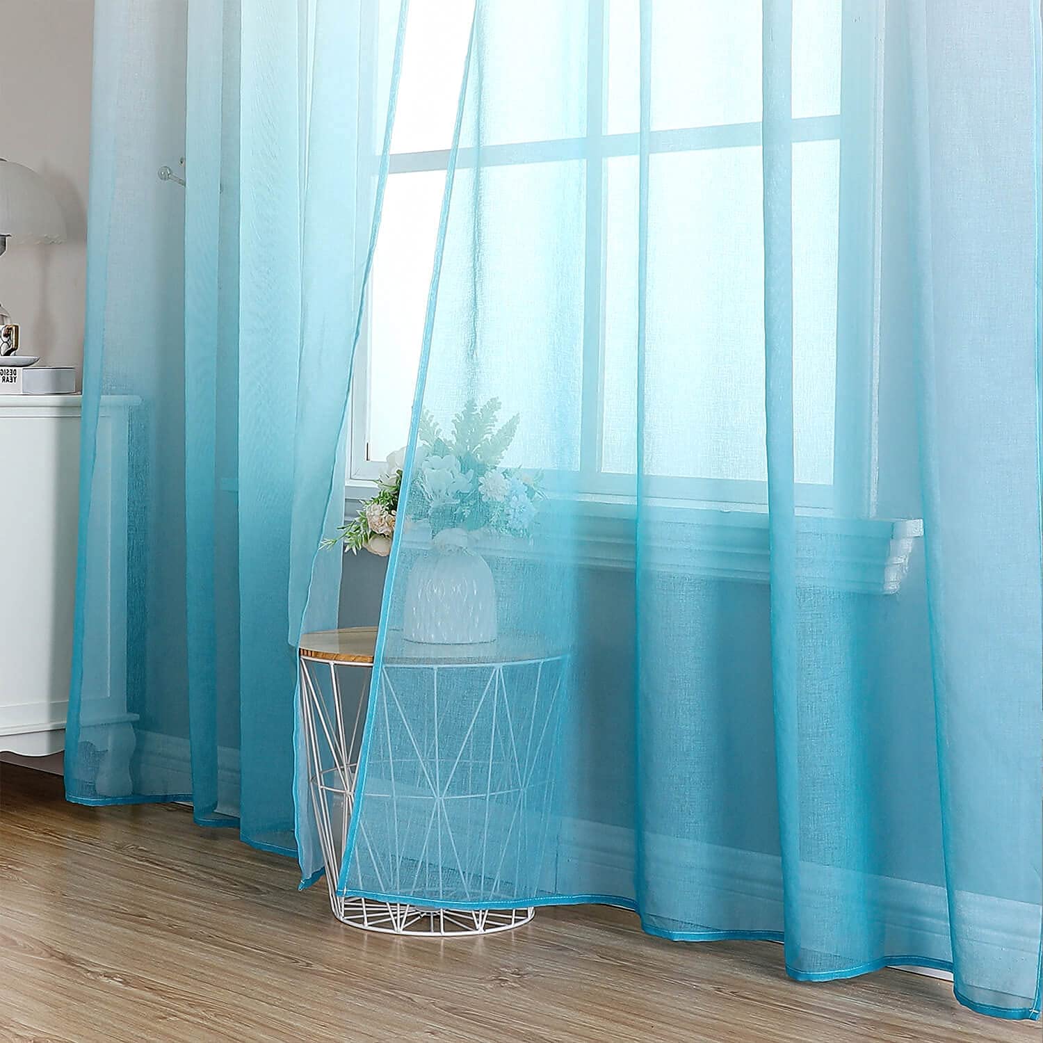 Blue Gradient Color Kitchen Tulle Curtain - Image 3