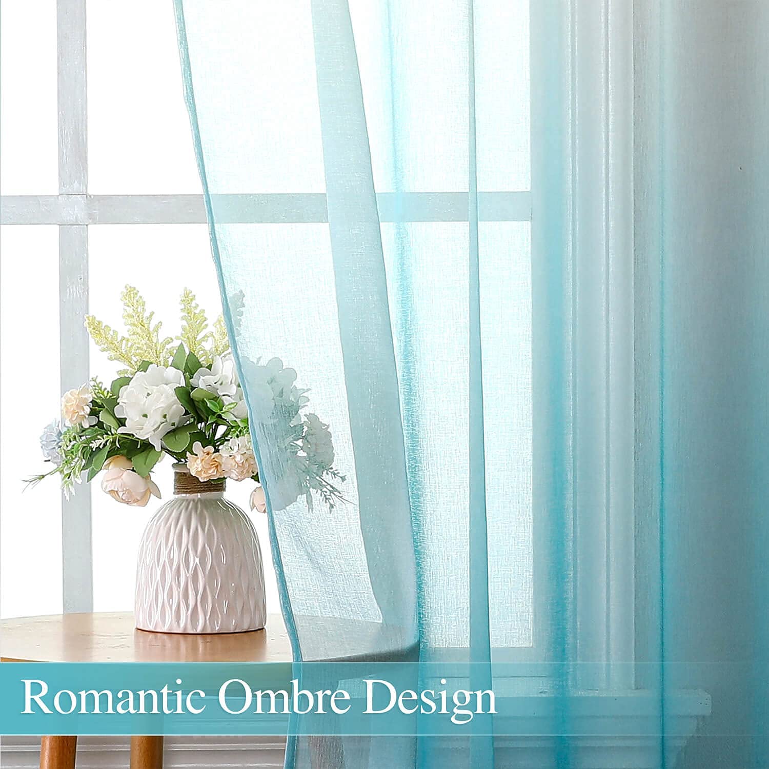 Blue Gradient Color Kitchen Tulle Curtain - Image 4