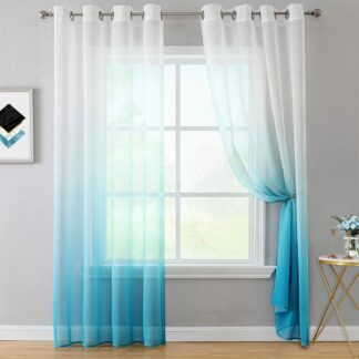 Blue Gradient Color Kitchen Tulle Curtain