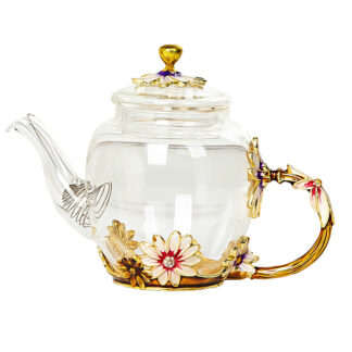 Beautiful Enamel Crystal Glass Daisy Teapot