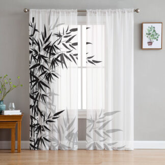 Black And White Bamboo Tulle Sheer Curtains