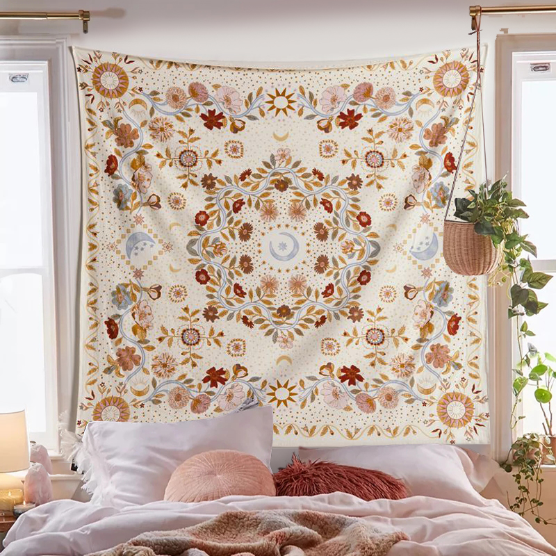 Botanical Celestial Floral Tapestry Bohemian Style Wall Hanging - Image 2