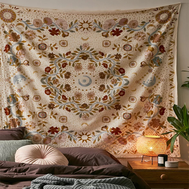 Botanical Celestial Floral Tapestry Bohemian Style Wall Hanging