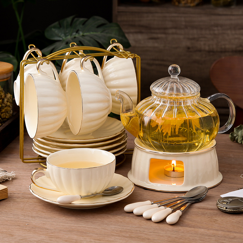 British Handle Ceramic Glass Teapot with Candle Heating Base Set - Image 3