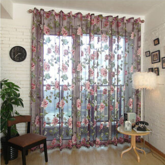 Purple Peony Flower Yarn Fabric Curtains