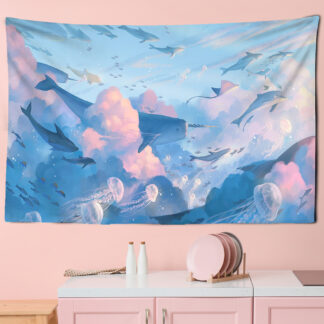 Cartoon Comics The Sky Dolphin Tapestry Wall Hanging