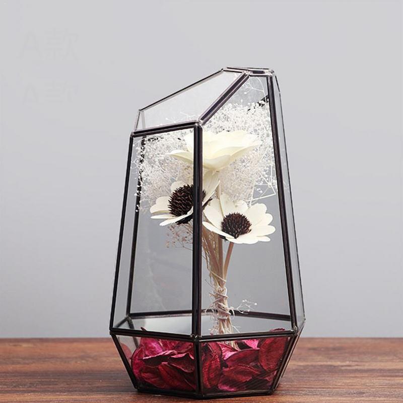 Closed Irregular Geometric Glass Terrarium Plant Pot with Door - Image 3