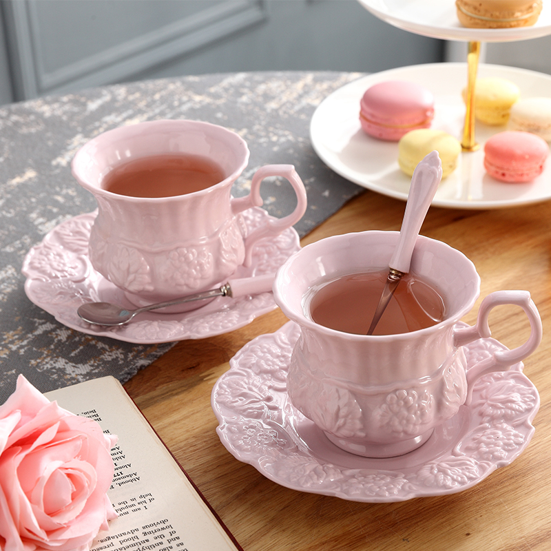 Elegant Pink European Princess Ceramic Tea Cup Saucer Spoon Set - Image 2