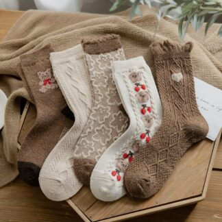 Cute Bear Socks Women High Wool