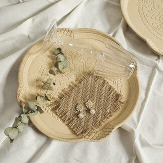 Retro Round Wood Carved Storage Tray Decoration Tray