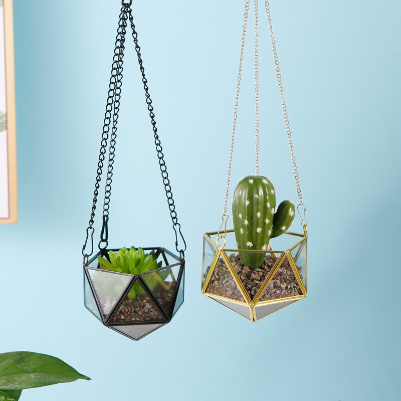 Modern Polyhedron Diamond Shape Hanging Glass Terrarium Plant Holder - Image 5