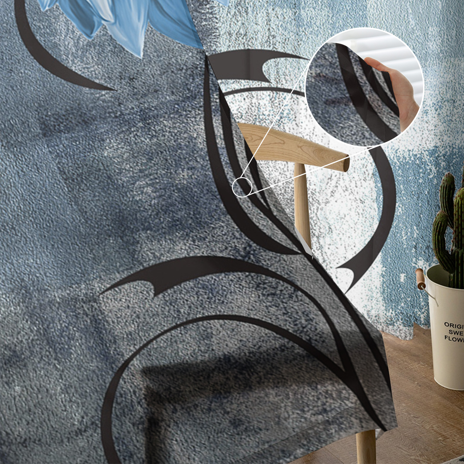 Oil Painting Blue Tulle Sheer Curtains - Image 4