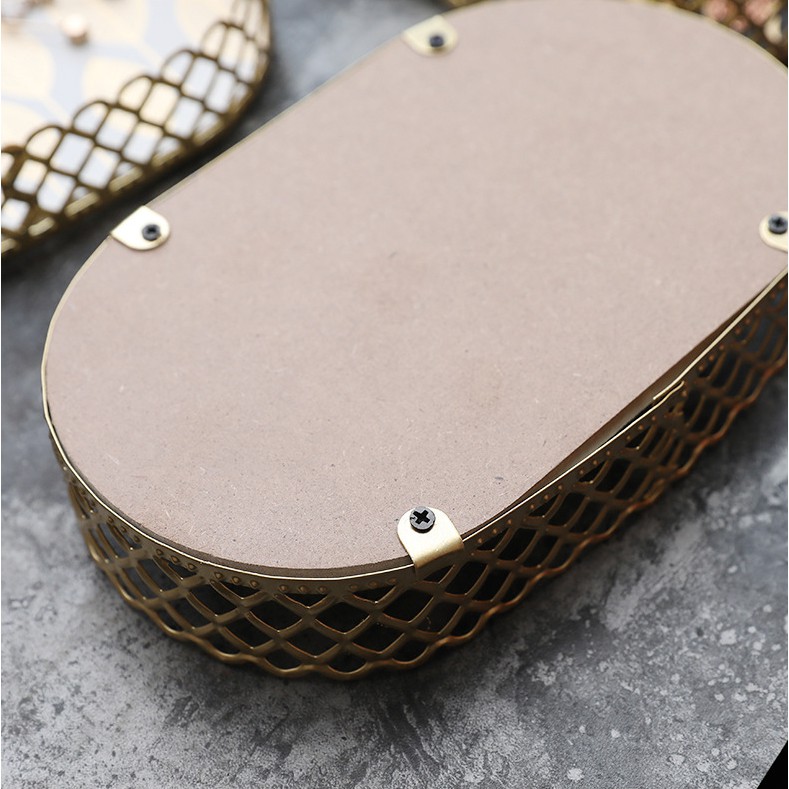 Decorative Leaf Designs Metal Oval Storage Tray - Image 3