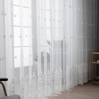 Embroidered Floral White Tulle Window Screen Curtain