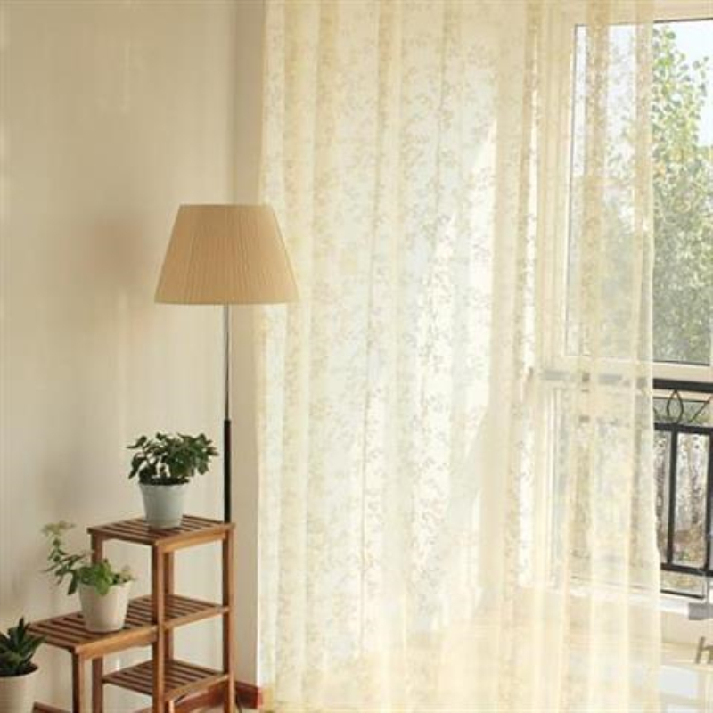 European Yellow Beige Lace Sheer Tulle Curtains - Image 2