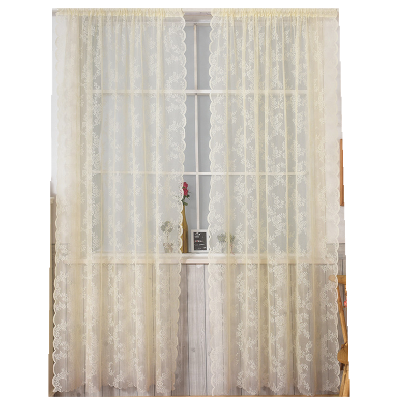European Yellow Beige Lace Sheer Tulle Curtains - Image 4