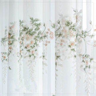 Green Leaf Floral Embroidered Tulle Window Curtains