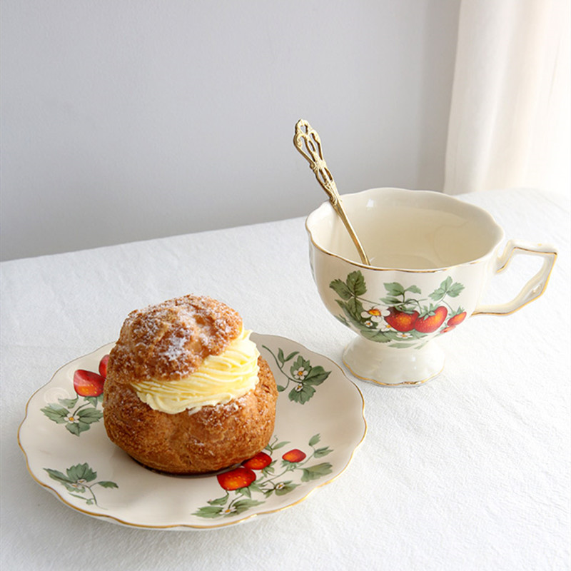 French Retro Strawberry Teapot Cup Set with Gold Edge Cup Saucer - Image 3