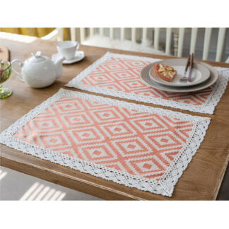 2PCS Orange Geometric Jacquard Kitchen Lace Placemats