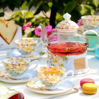 European-style Glass Flower Teapot & Tea Cup Set