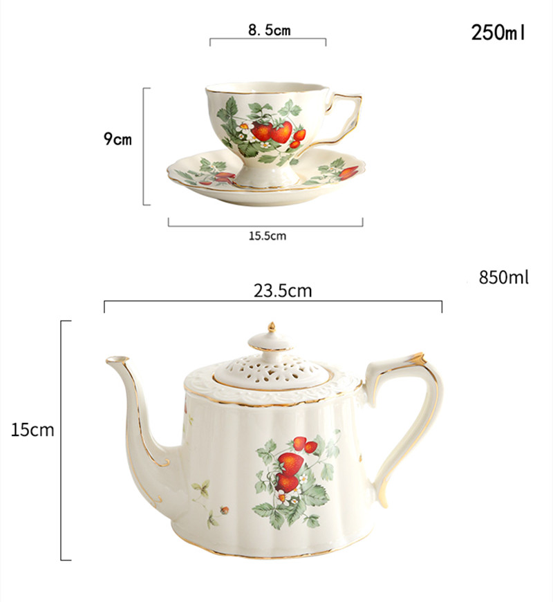 French Retro Strawberry Teapot Cup Set with Gold Edge Cup Saucer - Image 4