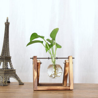 Creative Hydroponic Glass Terrarium Plant Transparent Vase with Wooden Frame