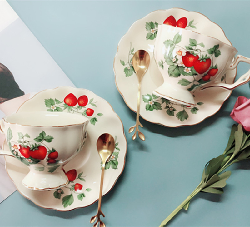 European Vintage Flower Ceramic with Gold Rim Tea Cup, Saucer and Spoon Set - Image 4