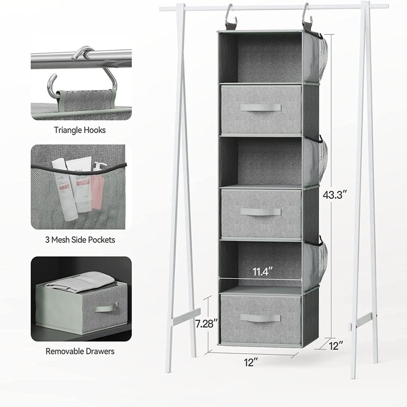 Hanging Shelf Organizer with 3 Removable Drawers - Image 2