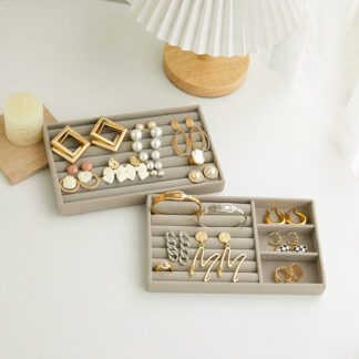 2PCS Fashion Portable Velvet Jewelry Display Holder Organizer Box Trays