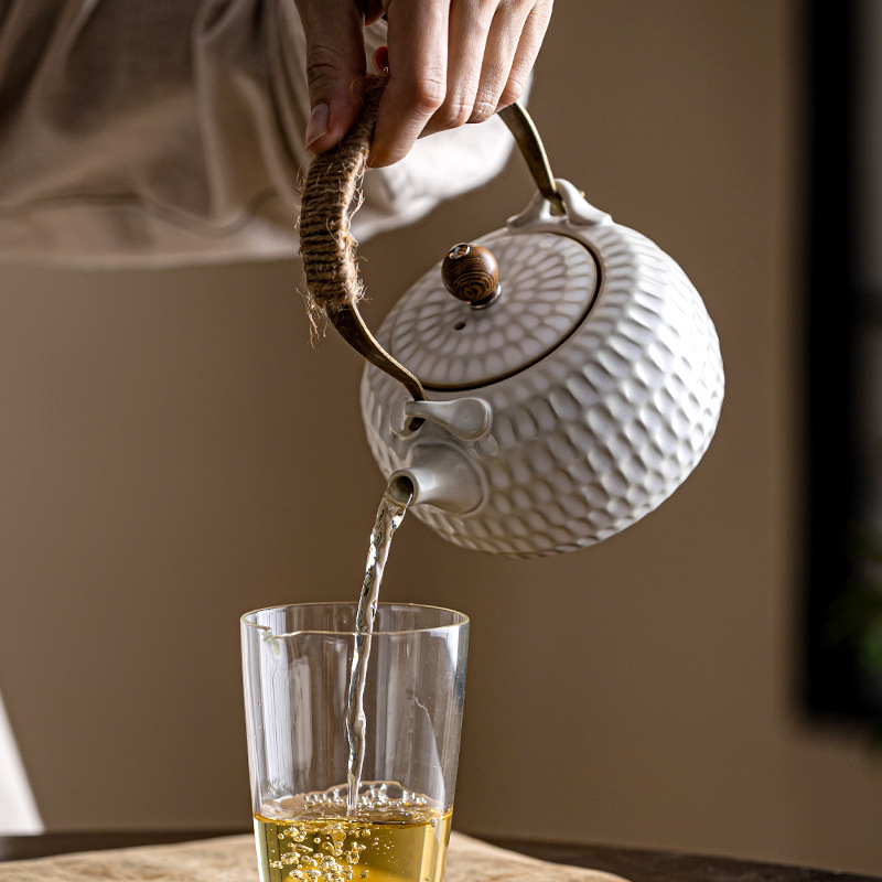 Japanese White Ceramic Teapot with Heat-Resistant Loop-Handled - Image 2