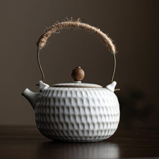 Japanese White Ceramic Teapot with Heat-Resistant Loop-Handled