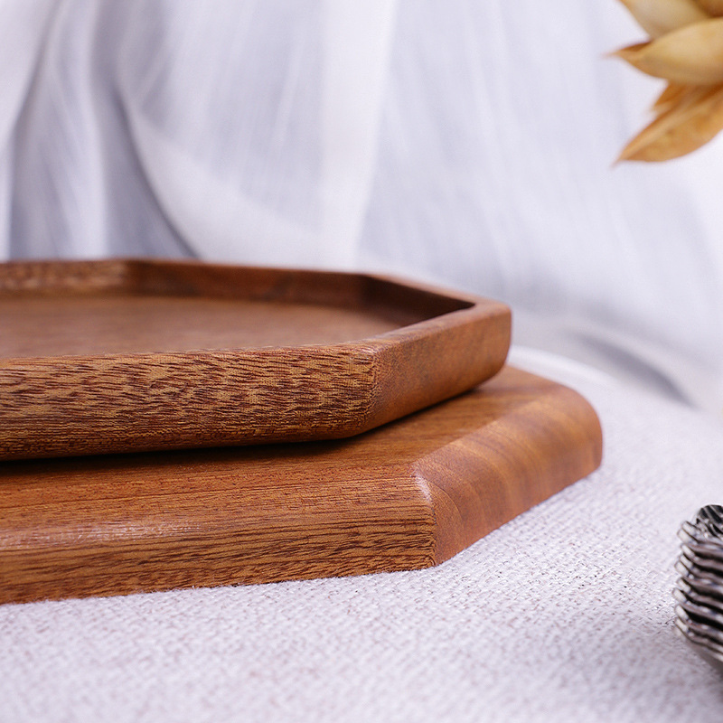 Japanese-Style Ebony Plate Simple Eight-Deformed Dinner Plate Wooden Tray - Image 6