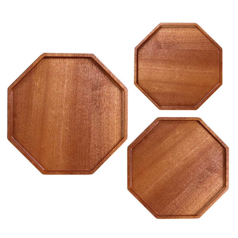 Japanese-Style Ebony Plate Simple Eight-Deformed Dinner Plate Wooden Tray - Image 8