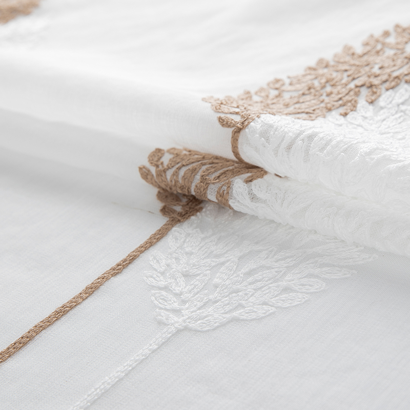 Modern Brown Leaf Embroidery Short Sheer Curtains - Image 4