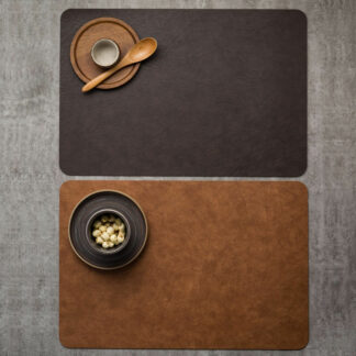 2PCS Luxury Coffee Brown Solid Leather Waterproof Placemat Table Decor