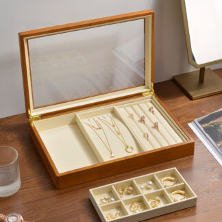 Vintage Solid Wooden Jewelry Box Display Case Organizer with Lid