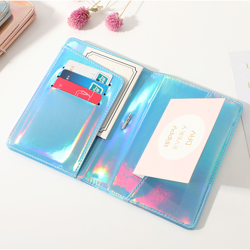 Laser PU Leather Passport Holder Wallet Tickets, Blue