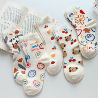 Cute Cartoon Bear Girl Stockings Tide Tube Socks