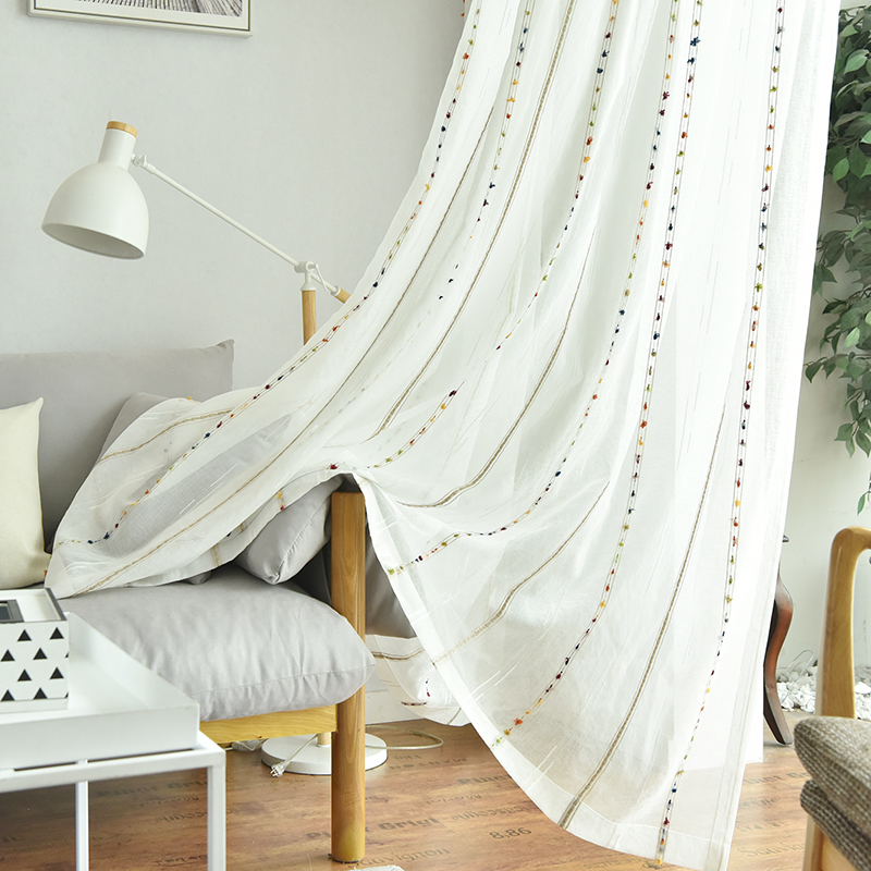 Natural Embroidered White Sheer Curtains - Image 4