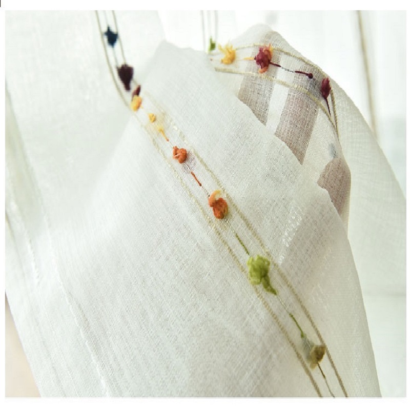 Natural Embroidered White Sheer Curtains - Image 5