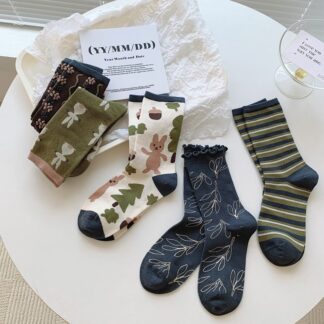 Cotton Socks Cartoon Breathable Middle Tube Frilly