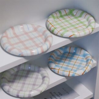 4PCS New Korean Plaid Breakfast Plates Set
